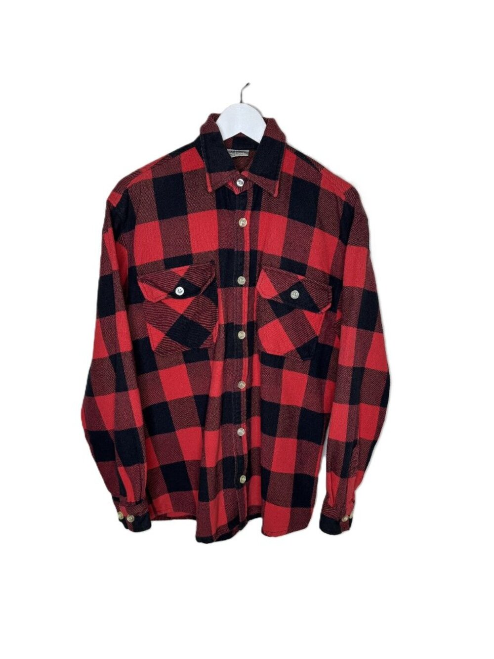Vintage 80s Rothco Red Buffalo Plaid Flannel Button-Up Shirt, Work Shirt, Medium